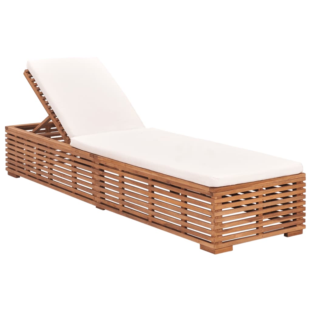 Lettino Prendisole Con Cuscino In Massello Di Teak Crema