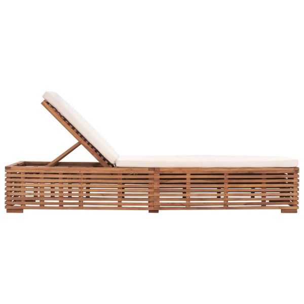 Lettino Prendisole Con Cuscino In Massello Di Teak Crema - Image 3