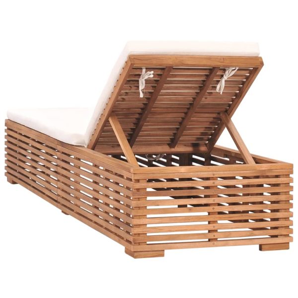 Lettino Prendisole Con Cuscino In Massello Di Teak Crema - Image 4