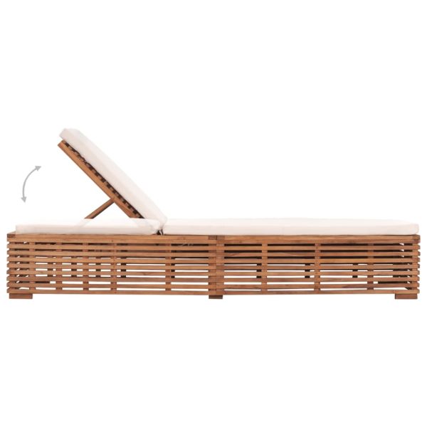 Lettino Prendisole Con Cuscino In Massello Di Teak Crema - Image 5