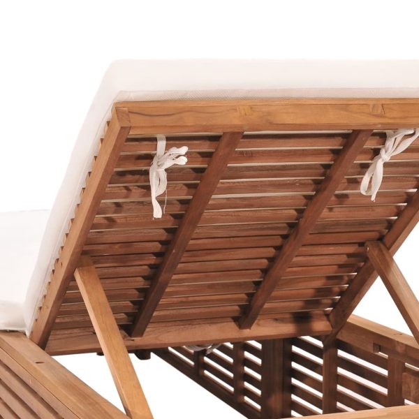 Lettino Prendisole Con Cuscino In Massello Di Teak Crema - Image 6