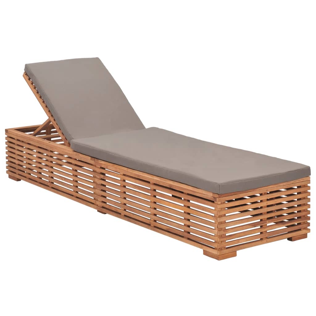 Lettino Prendisole Con Cuscino Grigio Scuro In Legno Di Teak