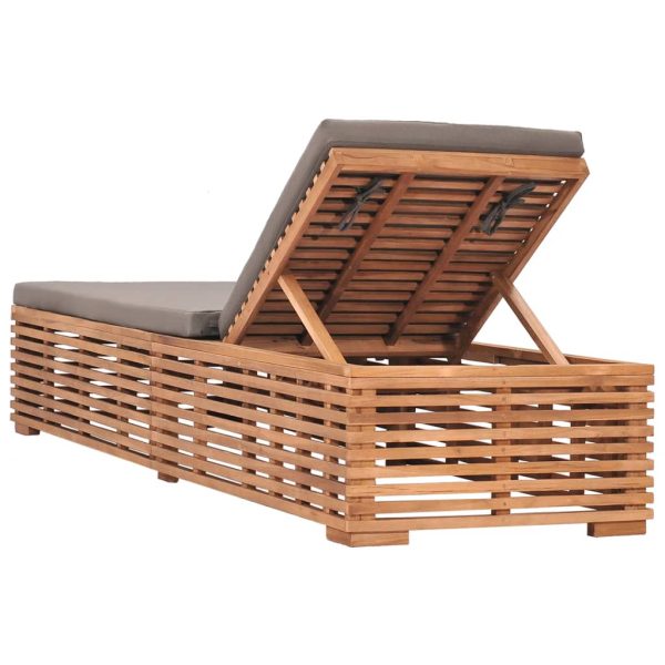 Lettino Prendisole Con Cuscino Grigio Scuro In Legno Di Teak - Image 4