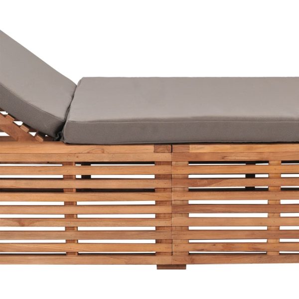 Lettino Prendisole Con Cuscino Grigio Scuro In Legno Di Teak - Image 6