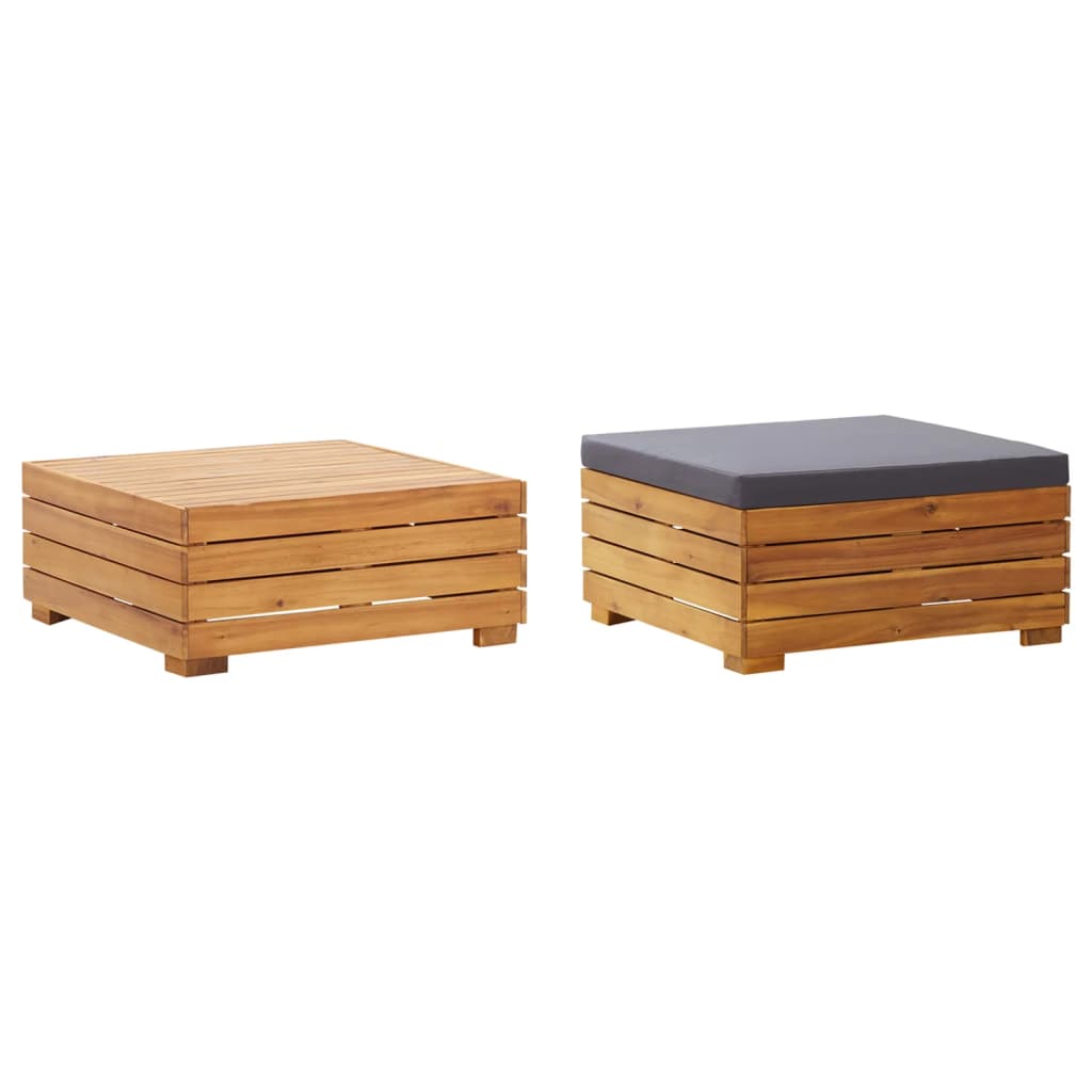 Set Tavolino Poggiapiedi Da Giardino Cuscino Massello D'acacia