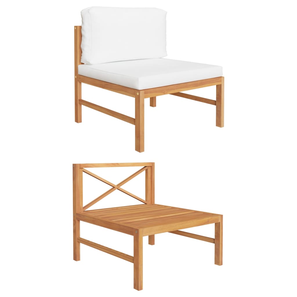 Divano Centrale Con Cuscini Crema In Legno Massello Di Teak