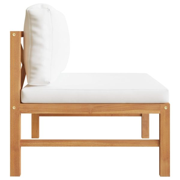 Divano Centrale Con Cuscini Crema In Legno Massello Di Teak - Image 3