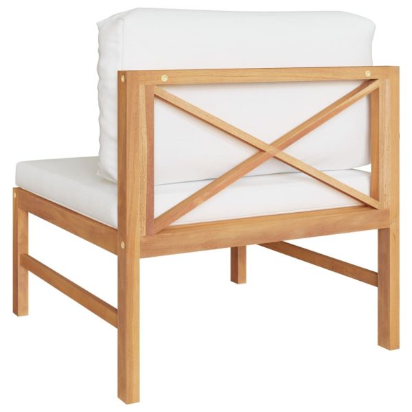 Divano Centrale Con Cuscini Crema In Legno Massello Di Teak - Image 4