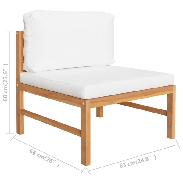 Divano Centrale Con Cuscini Crema In Legno Massello Di Teak - Image 6