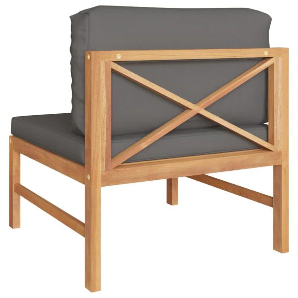 Divano Centrale Con Cuscini Grigio Scuro In Massello Di Teak - Image 4
