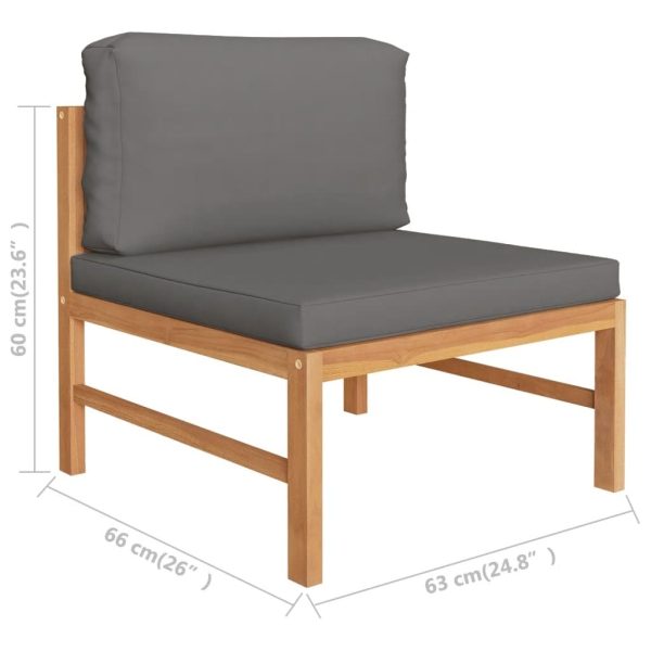 Divano Centrale Con Cuscini Grigio Scuro In Massello Di Teak - Image 6