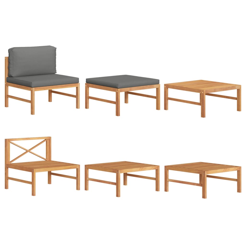Set Divani Giardino 3 Pz Cuscini Grigio Scuro In Legno Di Teak