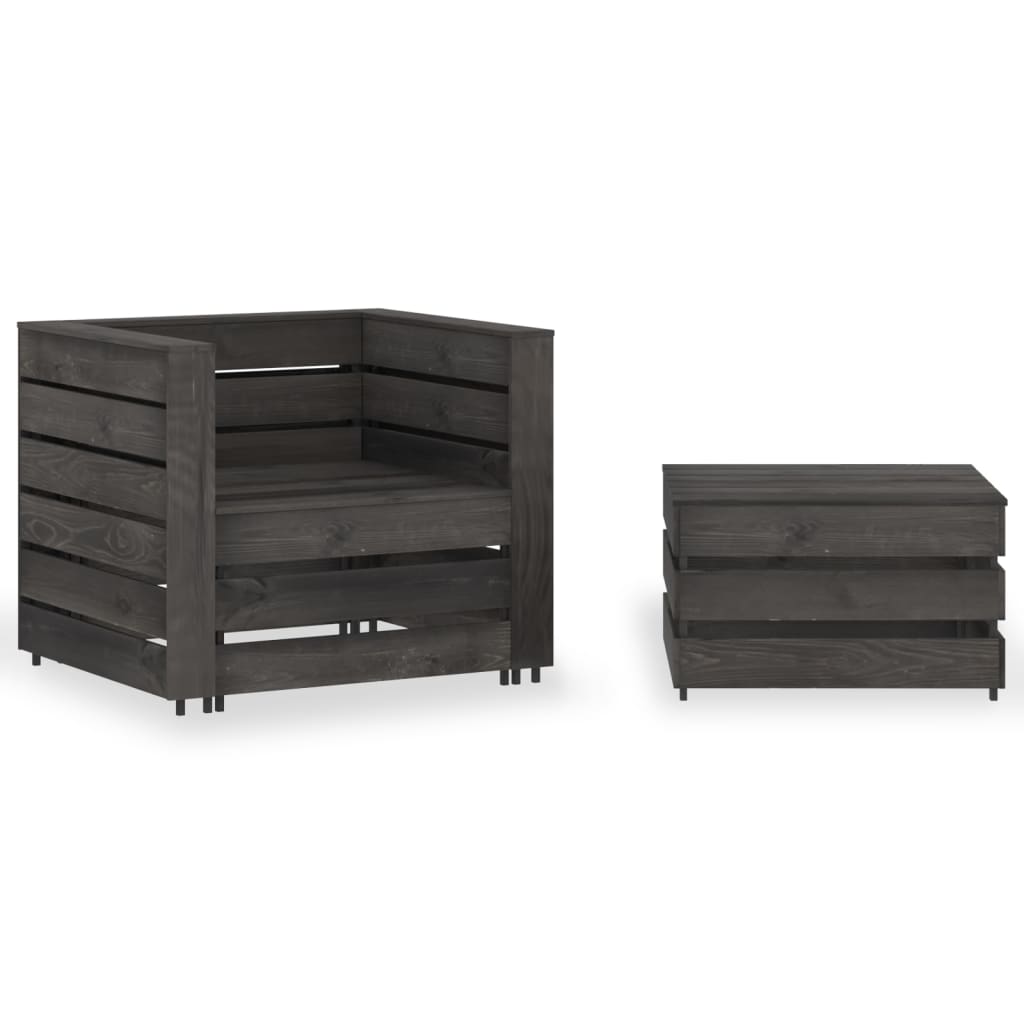 Set Divani Da Giardino Su Pallet 2 Pz In Pino Impregnato Grigio