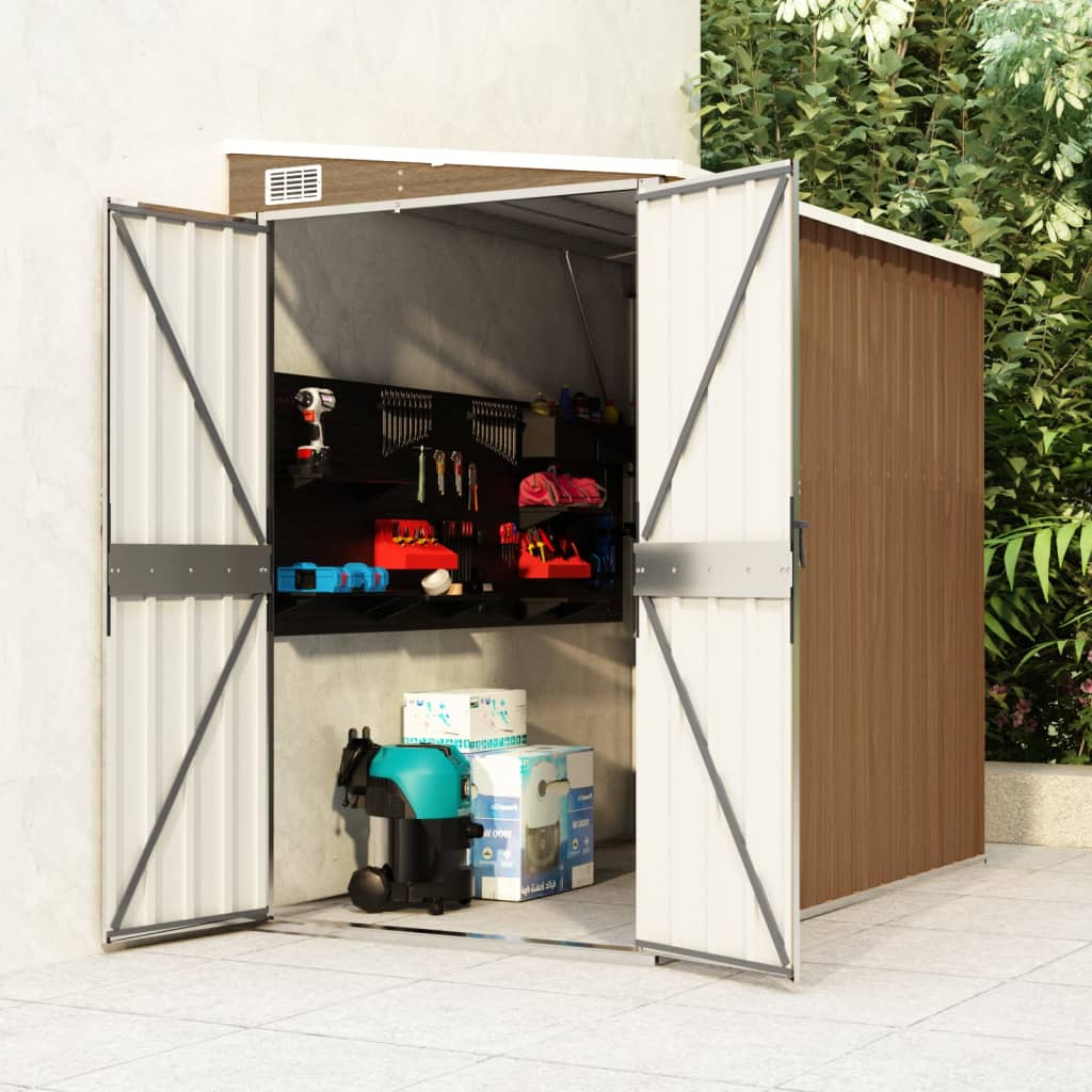 Capanno Giardino A Parete Marrone 118x194x178cm Acciaio Zincato