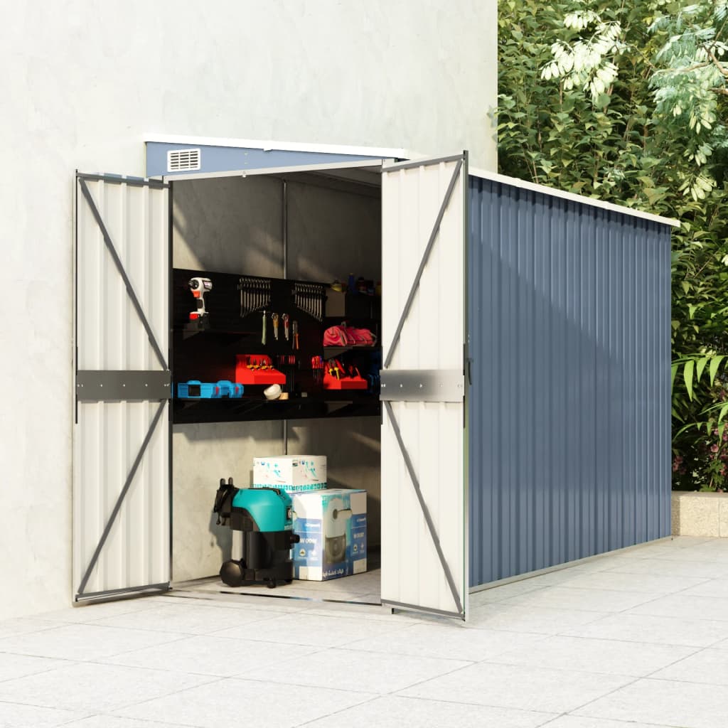 Capanno Giardino A Parete Grigio 118x288x178 Cm Acciaio Zincato