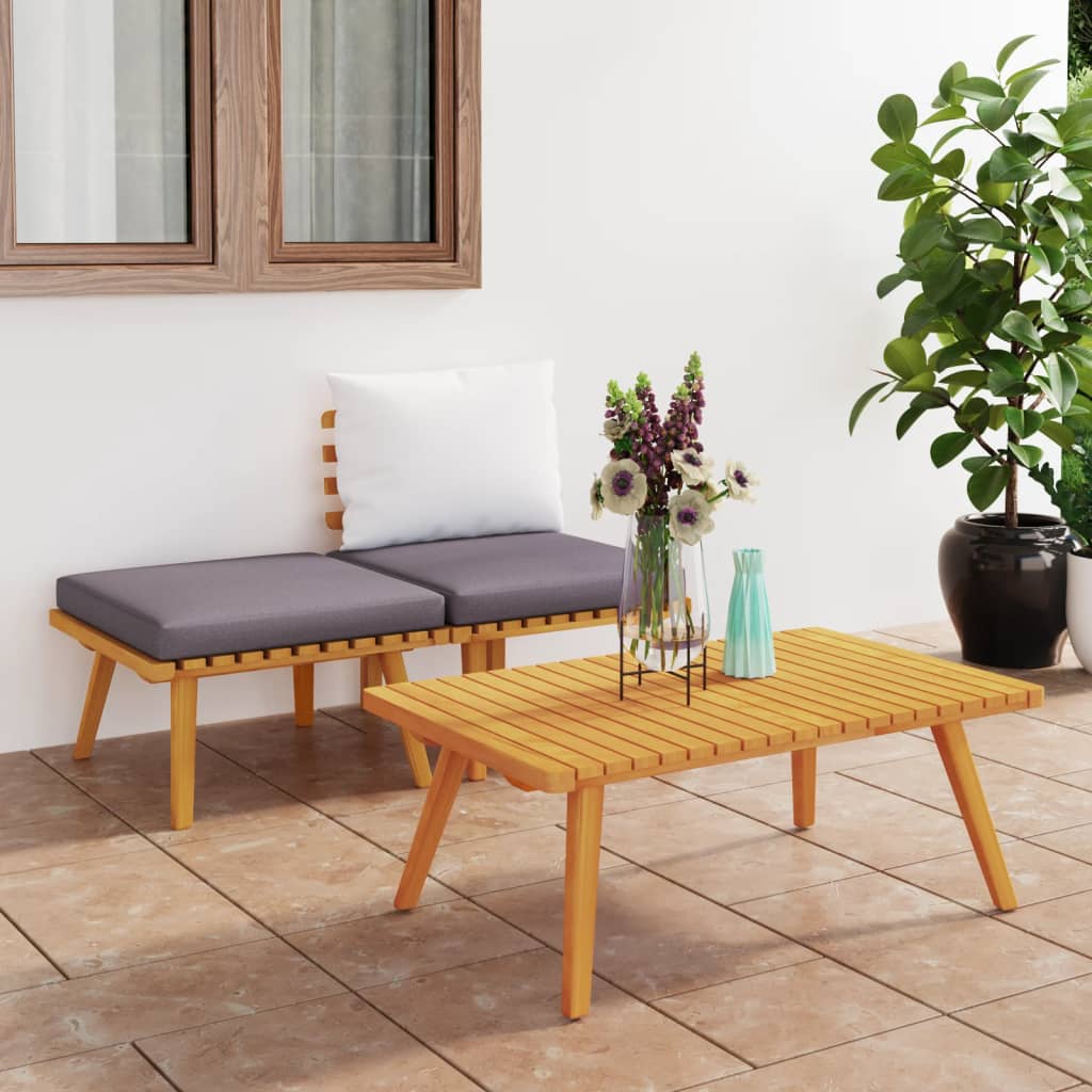 Set Divani Da Giardino 3 Pz Con Cuscini In Massello Di Acacia