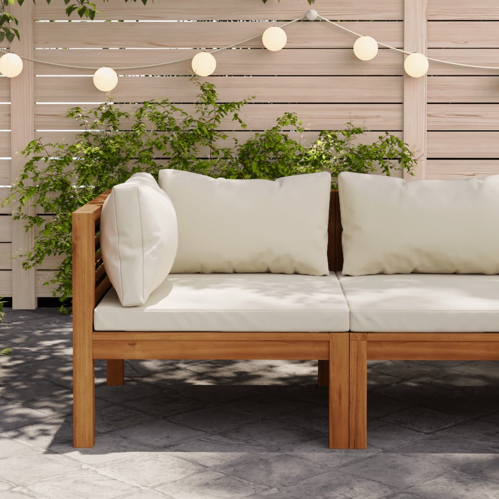 Divano Angolare Modulare Cuscini Bianco Crema In Legno D'acacia