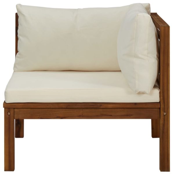 Divano Angolare Modulare Cuscini Bianco Crema In Legno D'acacia - Image 4