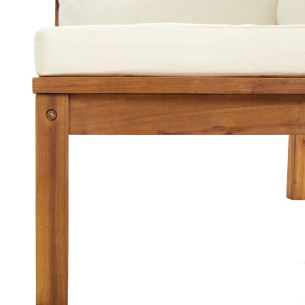 Divano Angolare Modulare Cuscini Bianco Crema In Legno D'acacia - Image 6