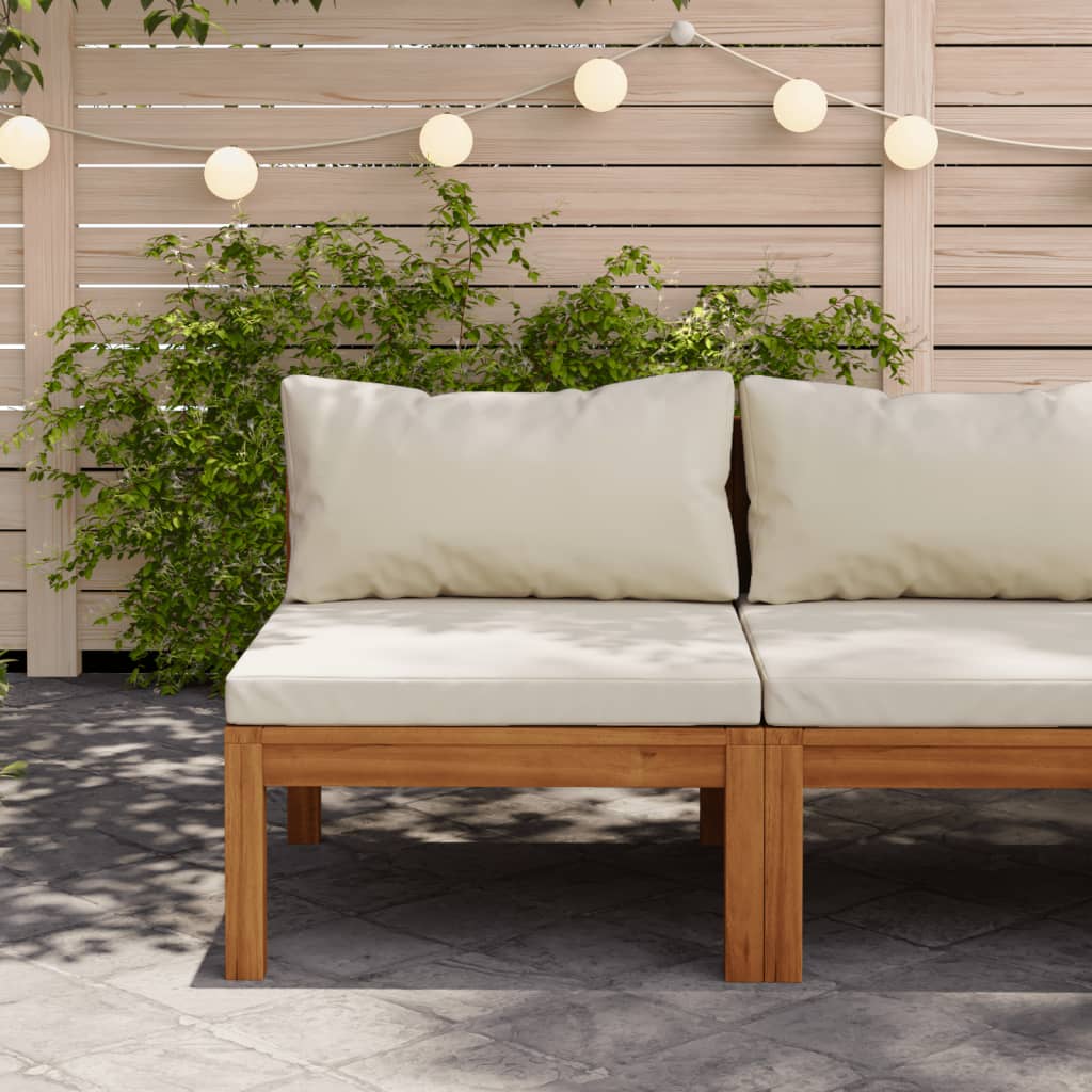 Divano Centrale Modulare Cuscini Bianco Crema In Legno D'acacia
