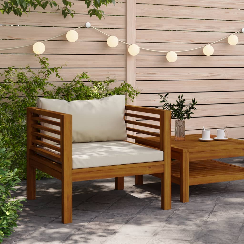 Sedia Da Giardino Con Cuscino Crema In Legno Massello Di Acacia