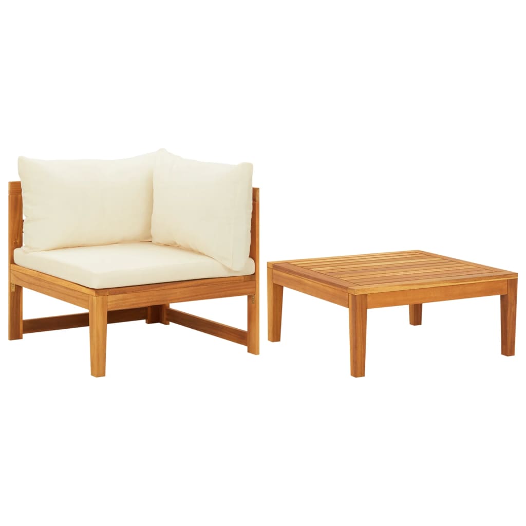 Set Divani Giardino 2 Pz Cuscini Bianco Crema In Legno D'acacia