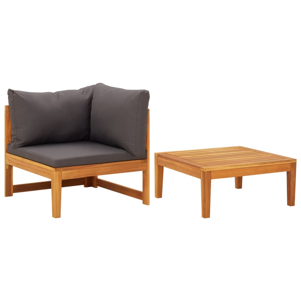 Set Divani Giardino 2 Pz Con Cuscini Grigio Scuro Legno Acacia