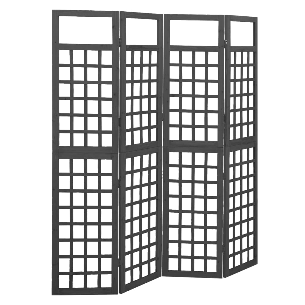 Divisorio A 4 Pannelli Legno Massello Di Abete Nero 161x180 cm