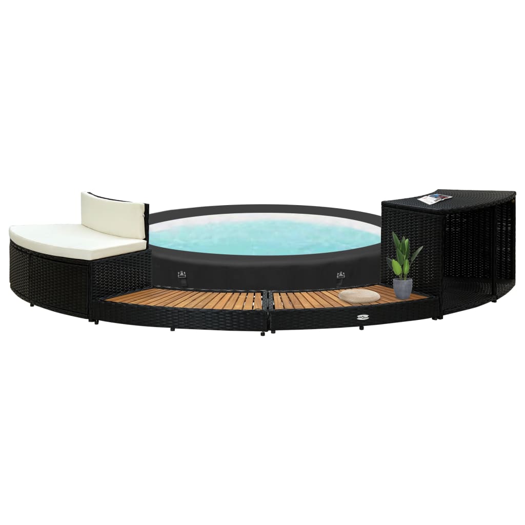 Bordo Spa Nero Polyrattan E Legno Massello Di Acacia