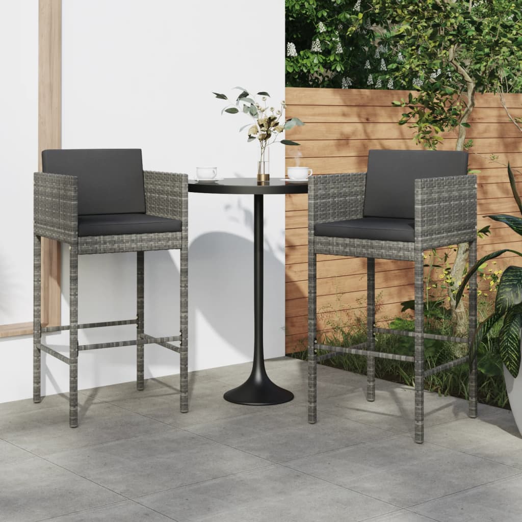 Sgabelli Da Bar 2 Pz Con Cuscini Grigi In Polyrattan