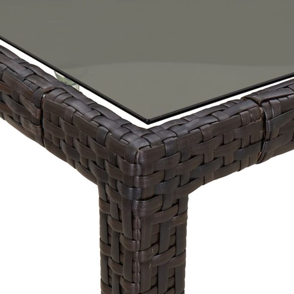 Tavolo Giardino 90x90x75cm Vetro Temperato E Polyrattan Marrone - Image 5