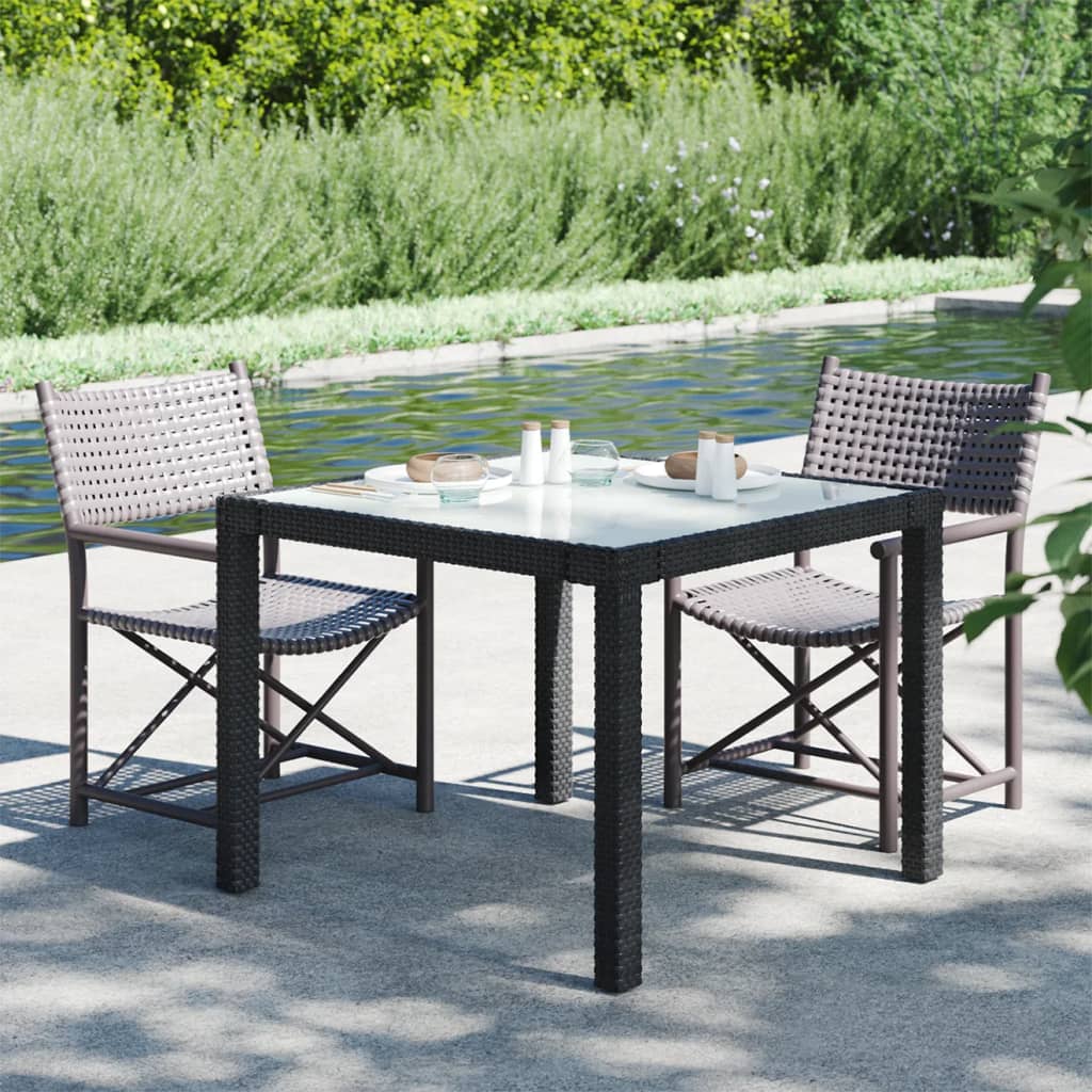 Tavolo Giardino 90x90x75 Cm Vetro Temperato E Polyrattan Nero