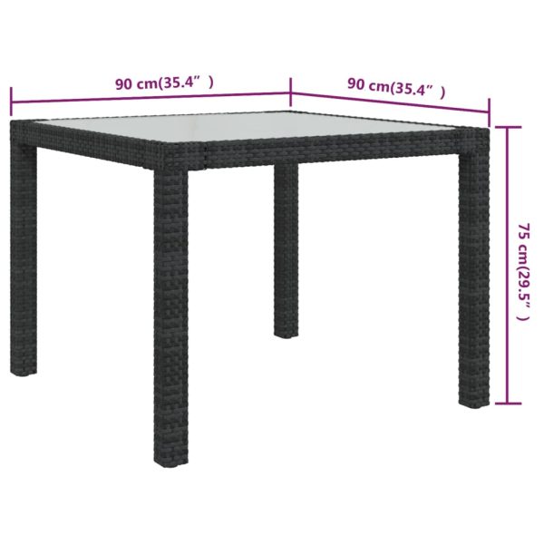Tavolo Giardino 90x90x75 Cm Vetro Temperato E Polyrattan Nero - Image 5