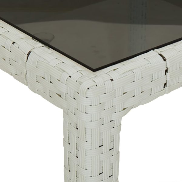 Tavolo Giardino 90x90x75 Cm Vetro Temperato E Polyrattan Bianco - Image 5