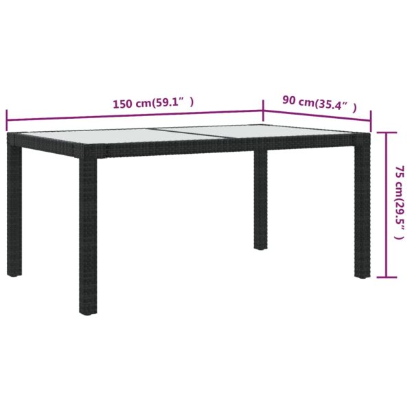 Tavolo Giardino 150x90x75 Cm Vetro Temperato E Polyrattan Nero - Image 5