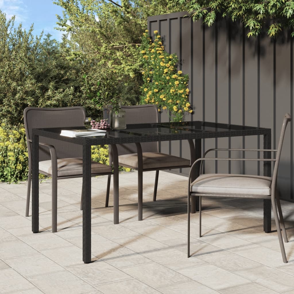 Tavolo Giardino 150x90x75 Cm Vetro Temperato E Polyrattan Nero