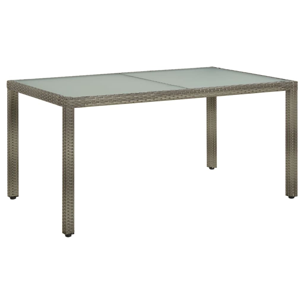 Tavolo Giardino 150x90x75cm Vetro Temperato E Polyrattan Grigio