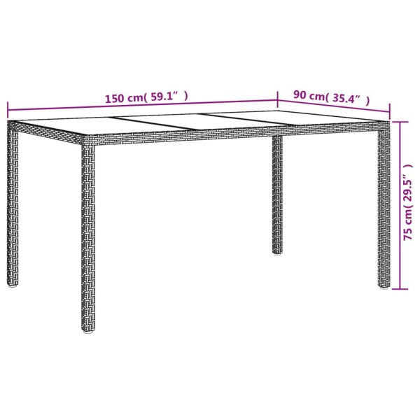 Tavolo Giardino 150x90x75cm Vetro Temperato E Polyrattan Grigio - Image 6