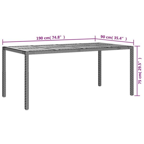 Tavolo Giardino 190x90x75 Cm Polyrattan Legno Di Acacia Grigio - Image 6