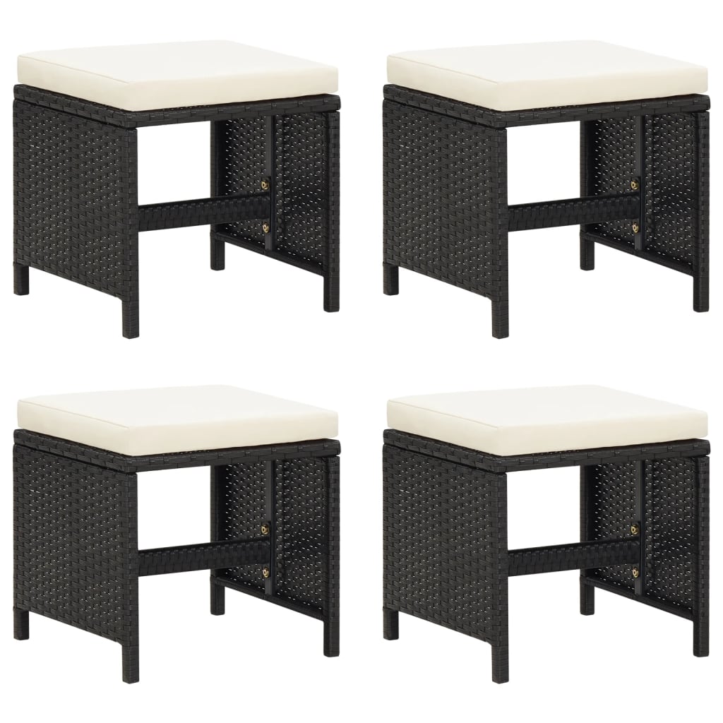 Sgabelli Da Giardino 4 Pz Con Cuscini In Polyrattan Nero