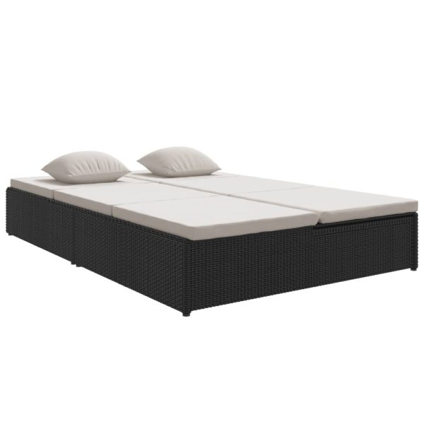 Lettino Prendisole Reclinabile Con Cuscini In Polyrattan Nero - Image 2