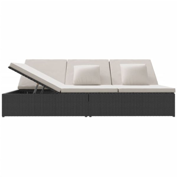 Lettino Prendisole Reclinabile Con Cuscini In Polyrattan Nero - Image 3