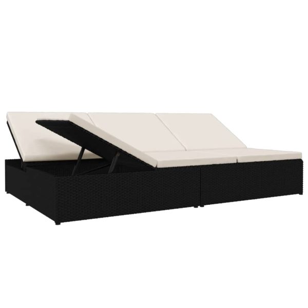 Lettino Prendisole Reclinabile Con Cuscini In Polyrattan Nero - Image 4
