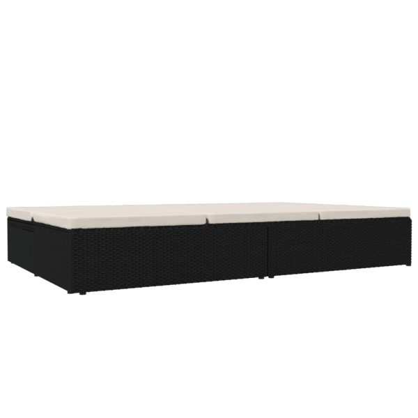 Lettino Prendisole Reclinabile Con Cuscini In Polyrattan Nero - Image 5