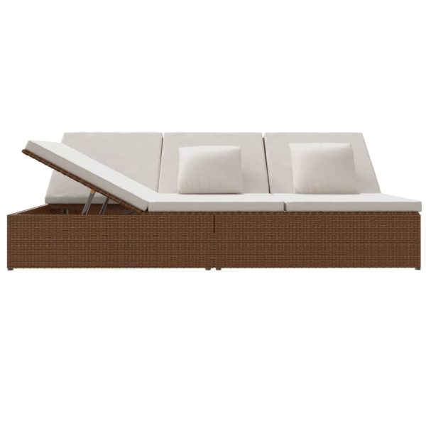 Lettino Prendisole Reclinabile Con Cuscini Polyrattan Marrone - Image 3