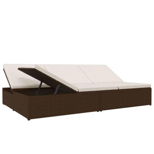 Lettino Prendisole Reclinabile Con Cuscini Polyrattan Marrone - Image 4