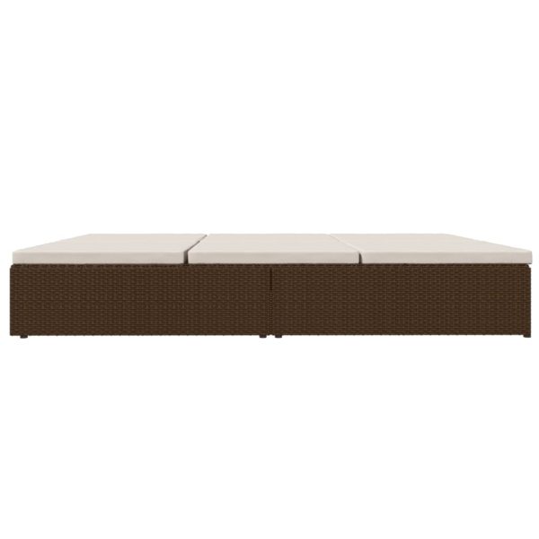 Lettino Prendisole Reclinabile Con Cuscini Polyrattan Marrone - Image 5