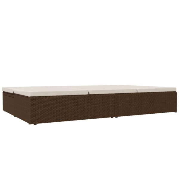 Lettino Prendisole Reclinabile Con Cuscini Polyrattan Marrone - Image 6