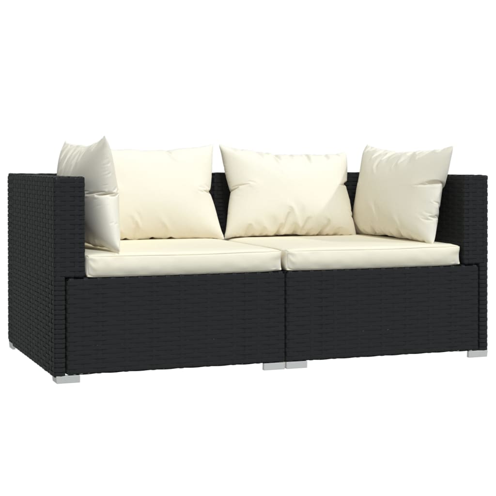 Set Divani Da Giardino 3 Pz Con Cuscini Nero In Polyrattan - Image 3