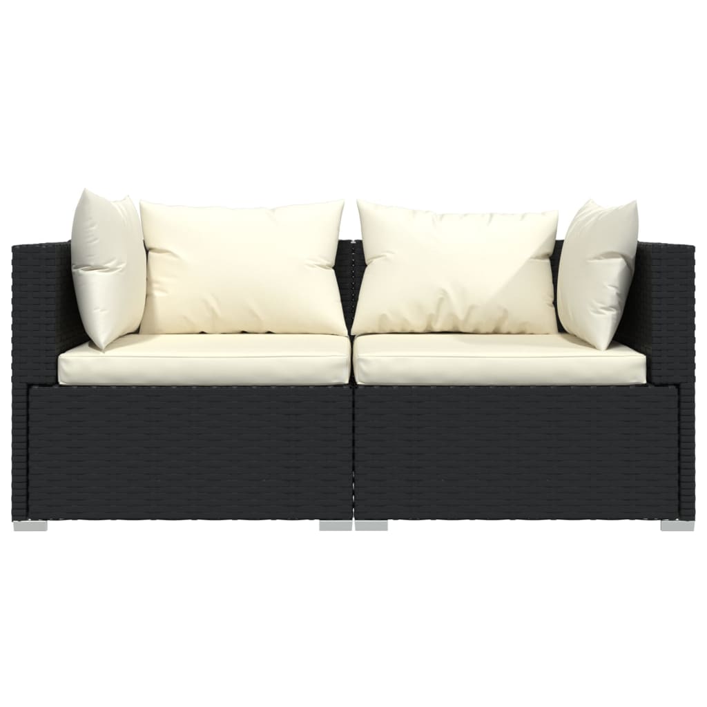 Set Divani Da Giardino 3 Pz Con Cuscini Nero In Polyrattan - Image 4